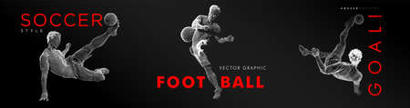 A set of football, soccer players drawing by white lines with text on dark-gray background. Creative sport concept. Art vector graphic for brochures, flyers, presentations,   print, webのイラスト素材