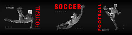 A set of football, soccer players drawing by white lines with text on dark-gray background. Creative sport concept. Art vector graphic for brochures, flyers, presentations,  print, webのイラスト素材