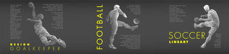 A set of football, soccer players drawing by white lines with text on dark-gray background. Creative sport concept. Art vector graphic for brochures, flyers, presentations,   print, webのイラスト素材