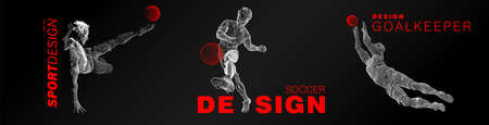A set of football, soccer players drawing by white lines with text on dark-gray background. Creative sport concept. Art vector graphic for brochures, flyers, presentations,   print, webのイラスト素材