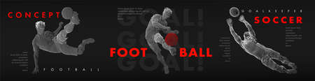 A set of football, soccer players drawing by white lines with text on dark-gray background. Creative sport concept. Art vector graphic for brochures, flyers, presentations,   print, webのイラスト素材