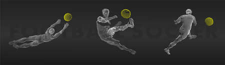 A set of football, soccer players drawing by white lines with text on dark-gray background. Creative sport concept. Art vector graphic for brochures, flyers, presentations,  print, webのイラスト素材
