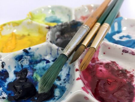 Closeup of brush and clor wheelの写真素材