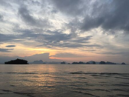many island on the sea at morningの写真素材