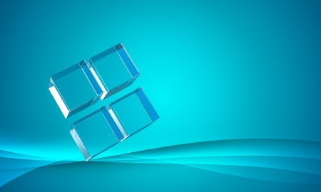 rendered glass on blue abstract wave background の写真素材