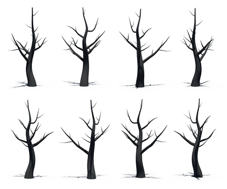 Black tree isolate side view rendering on white background の写真素材