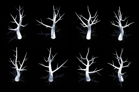 White tree isolate high angle view rendering on black background の写真素材