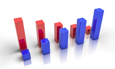 Red and blue bar chart isolate on whiteの写真素材