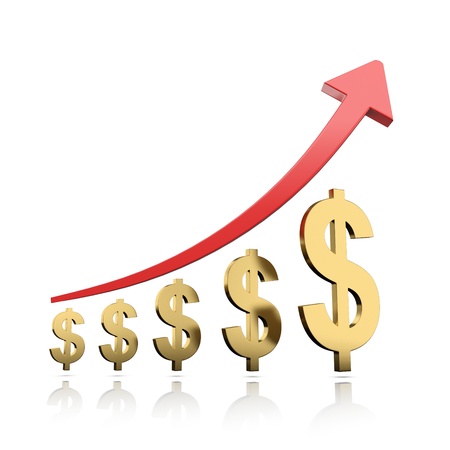 Isolate Golden Dollar Symbol and Red Growth Arowの写真素材