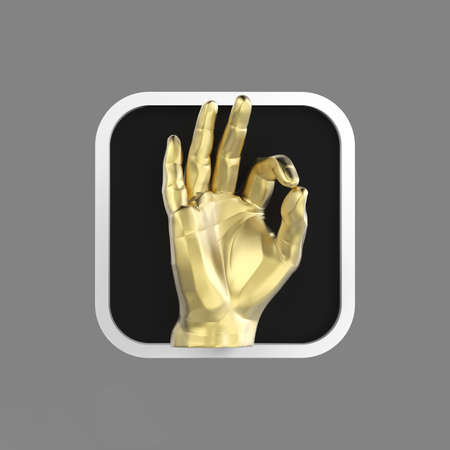 shiny hand showing OK gesture on rounded squre background application icon 3d