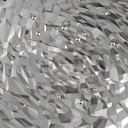 polygonal abstract rumpled triangular surface with metal spheres floating above, you can overlay...