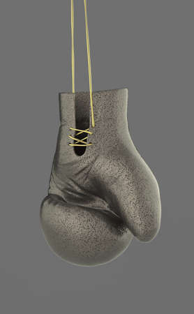 golden boxing gloves hang on lace 3d renderの写真素材