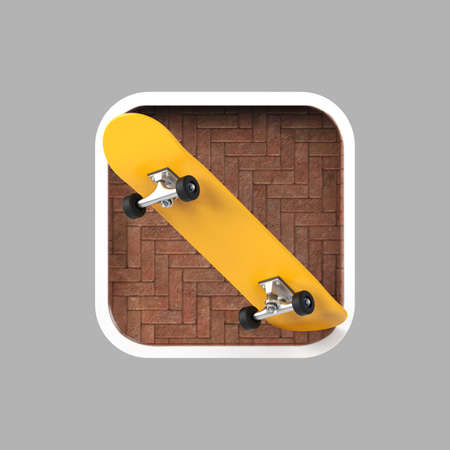 skateboard on rounded square realistic high resolution render. user interface icon for sports, urban, extreme applicationの写真素材