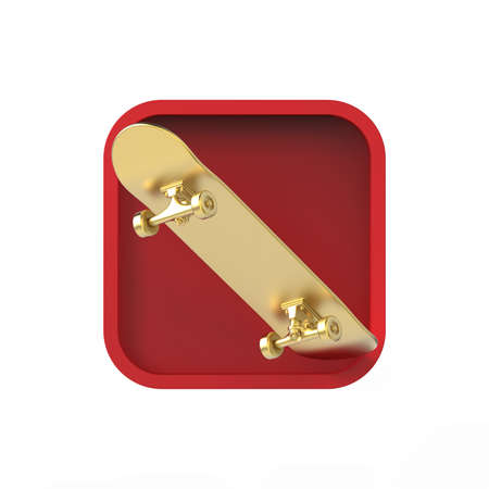 skateboard on rounded square realistic high resolution render. user interface icon for sports, urban, extreme applicationの写真素材