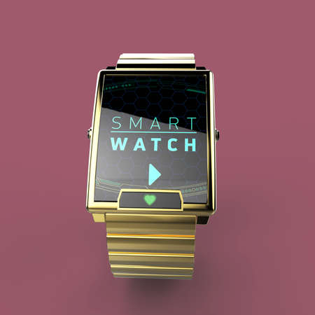 Luxury smart watch with meatl bracelet isolated on color background 3d renderingの写真素材