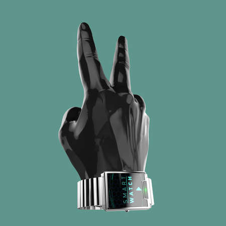 glossy car paint mannequin hand with luxury smart watch on wrist, isolated 3d renderingの写真素材