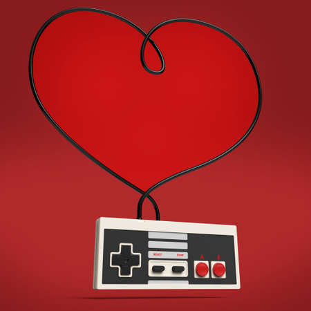 old gamepad vintage controller love gaming concept background heart 3d render isolated