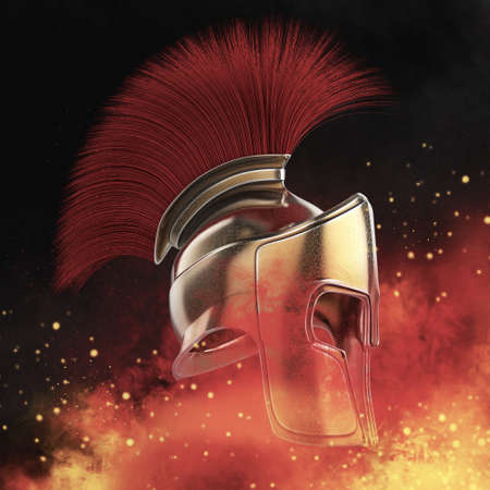high quality spartan helmet, Greek roman warrior Gladiator, legionnaire heroic soldier, sprts fan, 3d render isolatedの写真素材