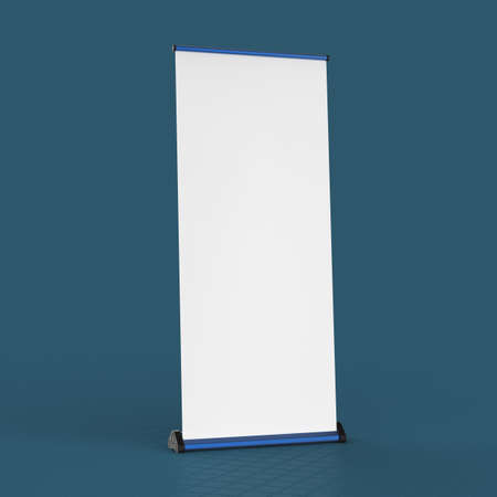 blank roll up banners  template . 3D rendering isolated on color background mock up