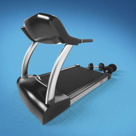 Treadmill and fitness exercise equipment dumbbell weights on . 3d render isolated
