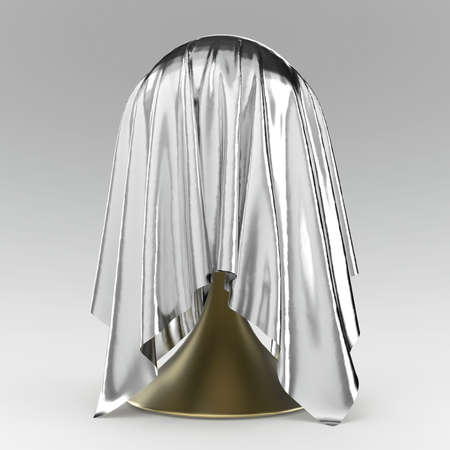 ball on conical stand covered with light grey matte fabric textile 3d renderingの写真素材