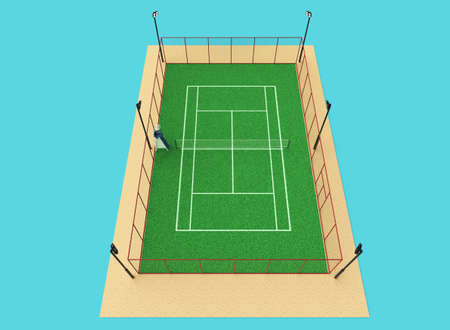 green tennis court high quality detalied grass 3d render sports field isolatedの写真素材