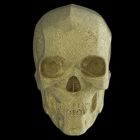 shiny glossy dark glass skull 3d render isolated on black backgroundの写真素材