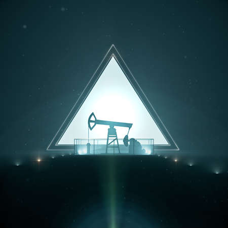 oil pump jack silhouette on trangle light background in night 3d render design conceptの写真素材
