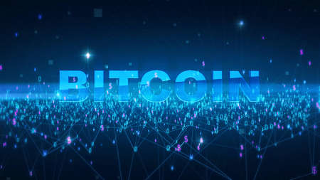 word bitcoin Fintech technology and Blockchain network concept , Distributed ledger technology,...