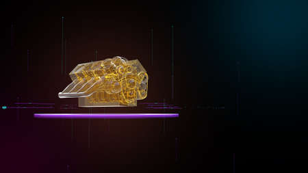 Glowing neon glass engine on lfhr backgound in cyberspace. Hi tech smart car, motor diagnostics...