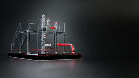 digital hologram of hi tech artifical lift oil machine with shiny glass and valves. metaphor for...