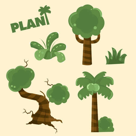 collection wood plant cartoonのイラスト素材