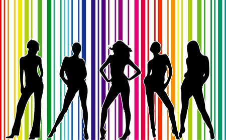 Woman silhouettes with rainbow background in editable formatのイラスト素材