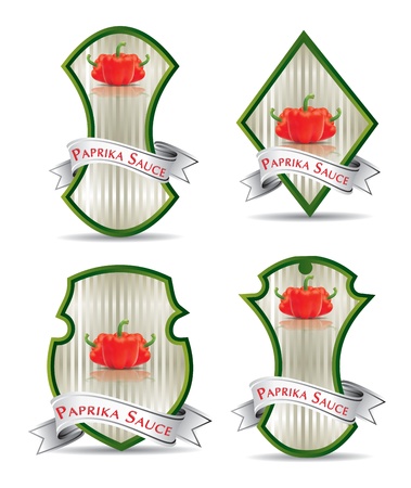 Label for a product (ketchup, sauce) with photo-realistic vector illustration of vegetables. のイラスト素材