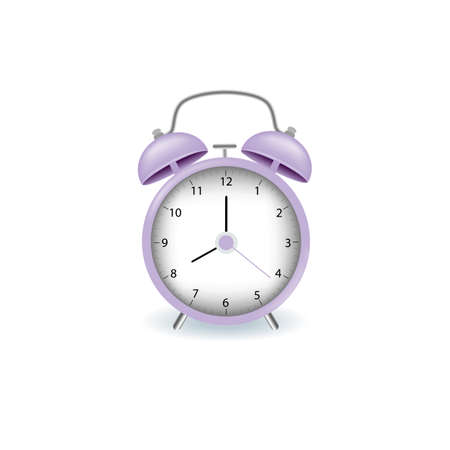 Alarm clock purple wake-up time isolated on background in realistic style. Vector illustration.のイラスト素材