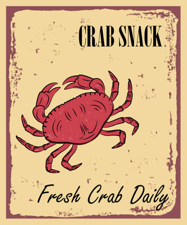 Crab vector illustration in vintage style. Seafood product design.のイラスト素材