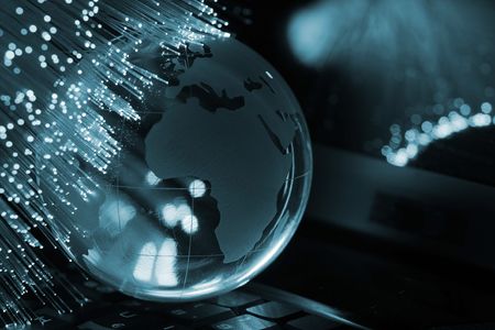 Fiber optics background with lots of blue light spotsの写真素材