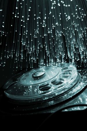 Fiber optics background with lots of light spotsの写真素材