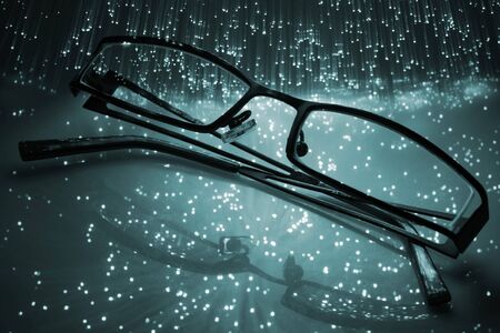 Fiber optics background with lots of light spotsの写真素材