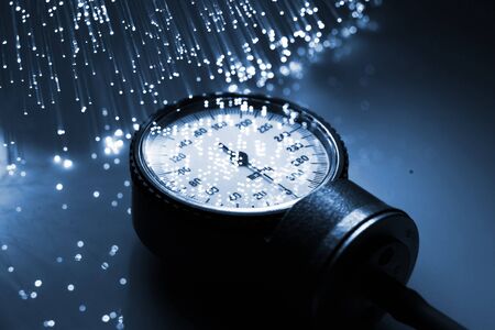 Fiber optics background with lots of light spotsの写真素材