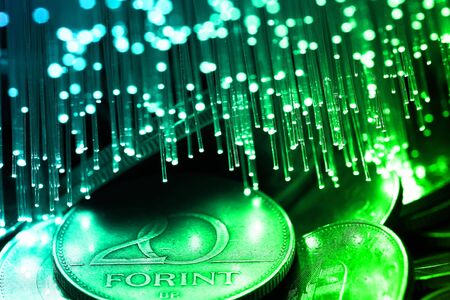 Fiber optics background with lots of light spotsの写真素材