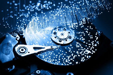 Fiber optics background with lots of light spotsの写真素材