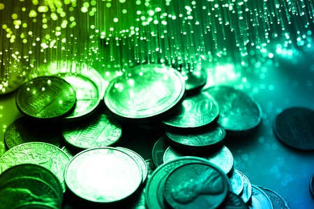 Fiber optics background with lots of light spotsの写真素材