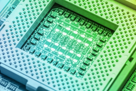 CPU socket on a computer motherboard の写真素材