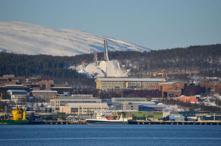 tromso city island with skii jump のeditorial素材