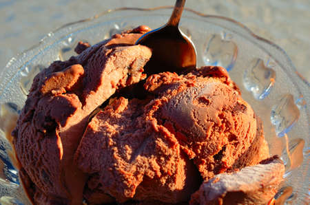 Sweet homemade ice cream with big chunks of chocolate