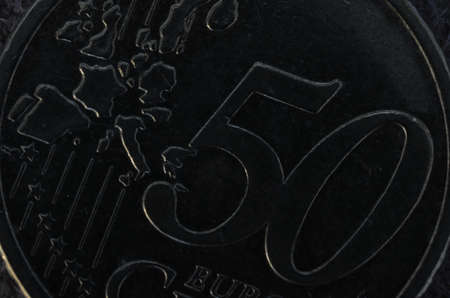 50 cent euro coin black and white macro photoの写真素材