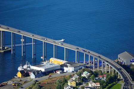 Rush hour in Tromso city over the Tromsoysund Bridgeのeditorial素材