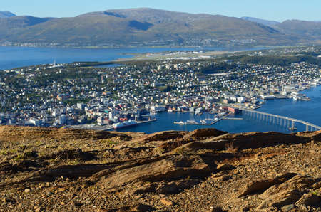 Amazing photo of Tromso city on a sunny autumn dayの写真素材