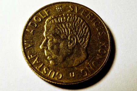 Old swedish coin currency on white backgroundのeditorial素材